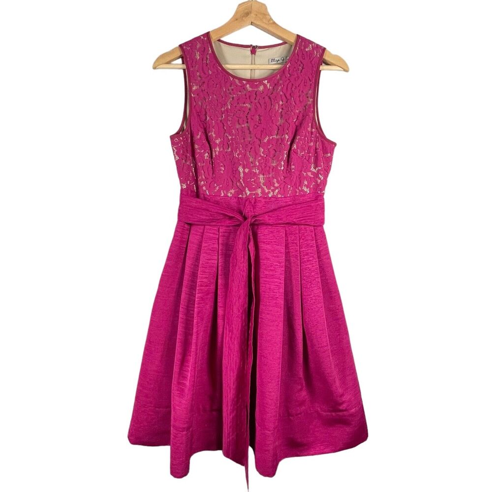 Eliza J Pink Fit & Flare Dress Lace Belted Bow Womens SIZE 2 Barbie Formal Knee - Picture 11 of 11